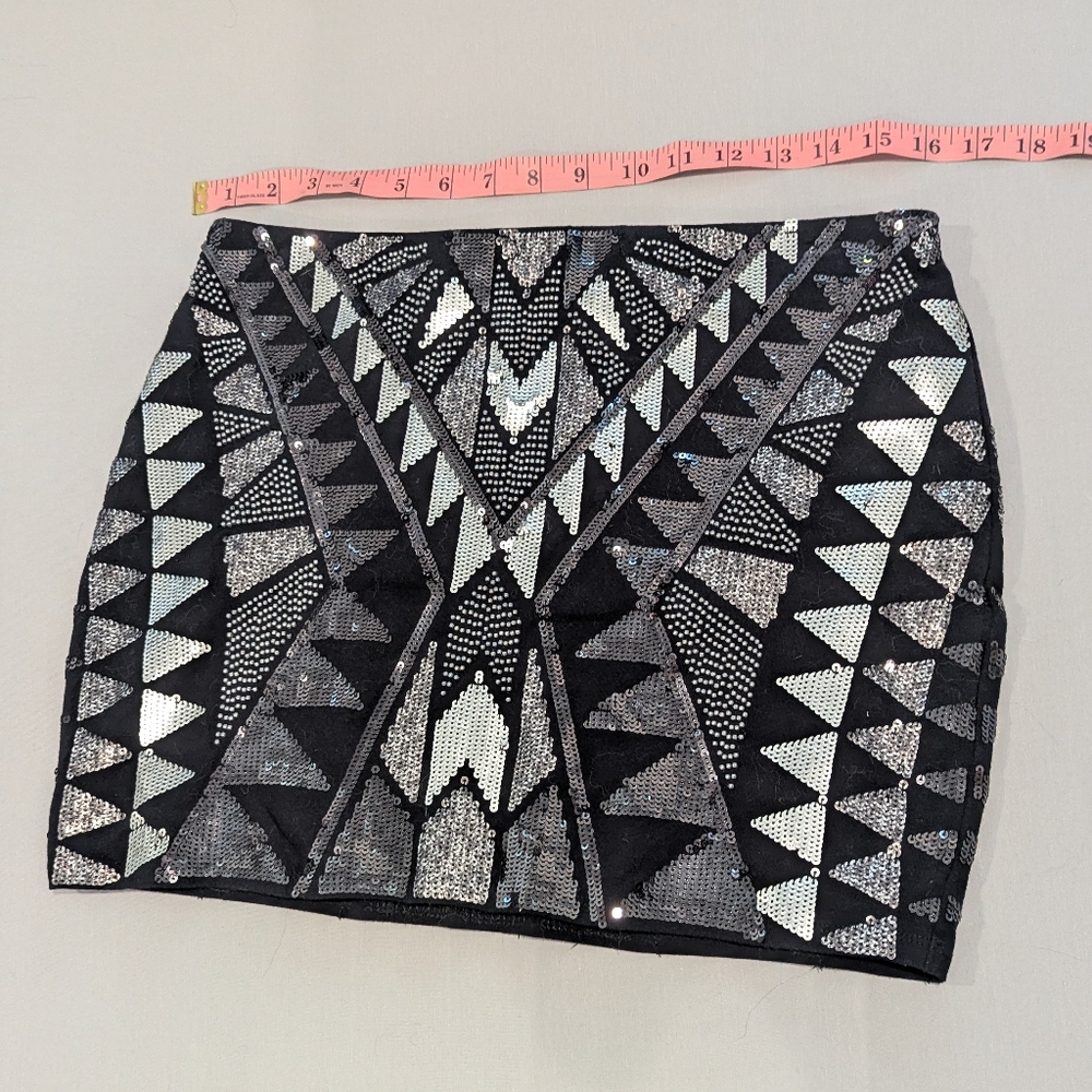 Express black and silver sequin mini skirt